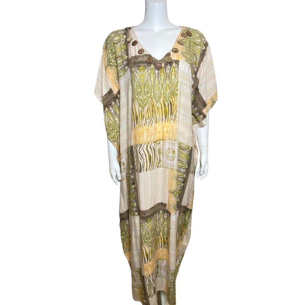 Nefertiti Collection African Kaftan Muu Muu Maxi Dress Rayon V Neck One Size